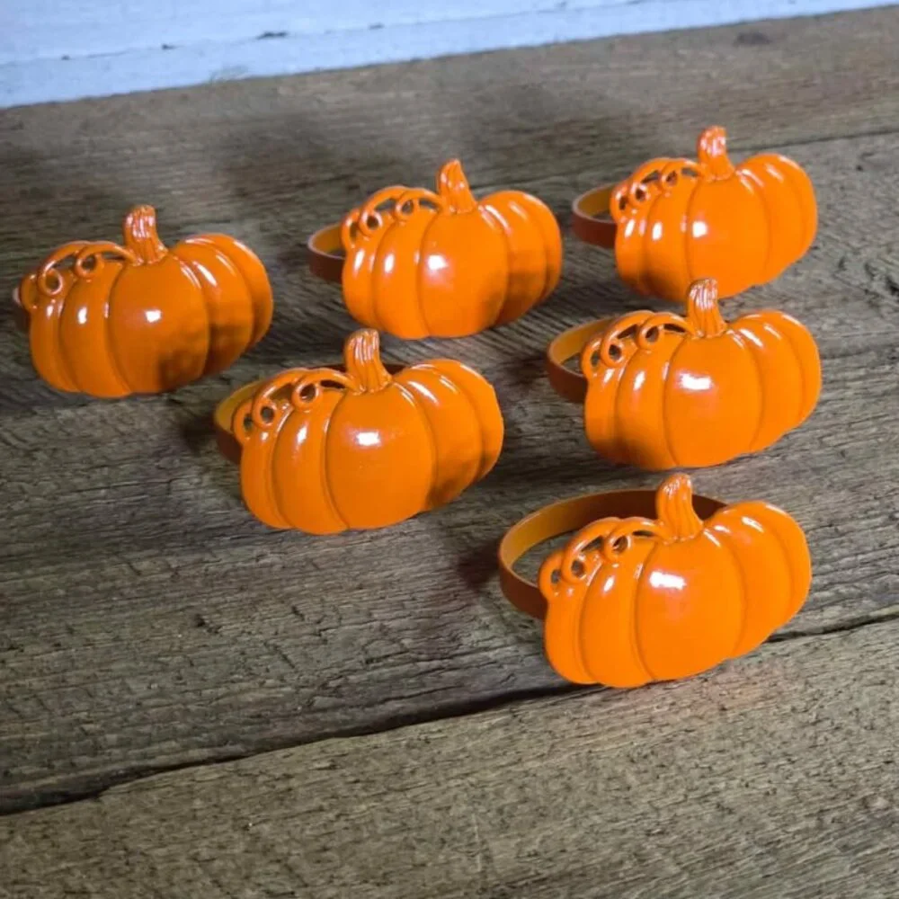 Orange Metal Pumpkin Fall Harvest Halloween Thanksgiving Napkin Ring Table Decor